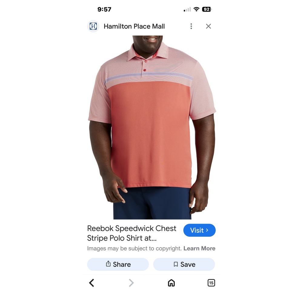 Reebok Golf Speedwick Chest Stripe Polo Shirt Mens 5XL Coral White Striped Short